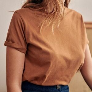 Sezane Camel Conrad Short Sleeve Tee — Size Small